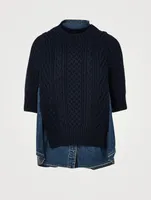 Cotton-Blend Denim Knit Top