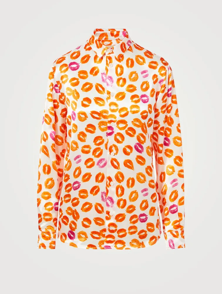 Satin Shirt Kiss Tornado Print