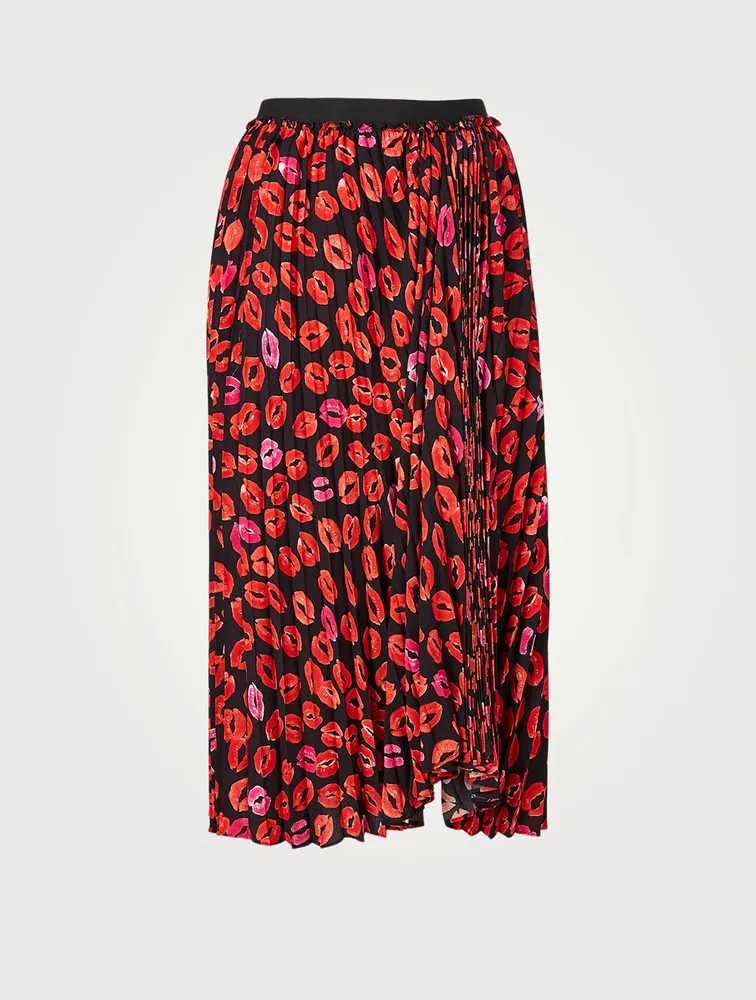 Pleated Midi Skirt Kiss Print