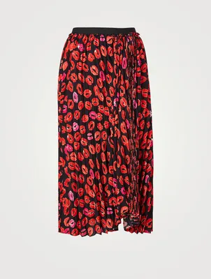 Pleated Midi Skirt Kiss Print