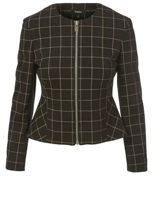 Peplum Jacket Grid Print