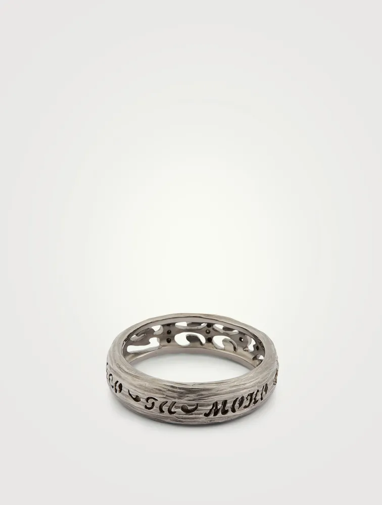 Warrior 18K Black Gold Slim Ring With Black Diamonds