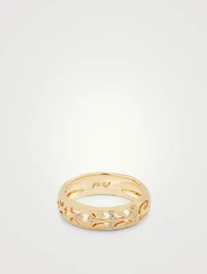Warrior 18K Gold Slim Ring With Champagne Diamonds