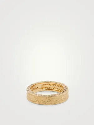 Manawa 18K Textured Gold Ring With Champagne Diamonds