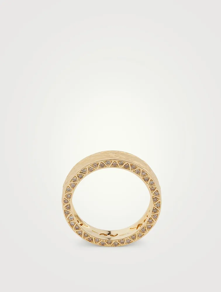 Manawa 18K Textured Gold Ring With Champagne Diamonds