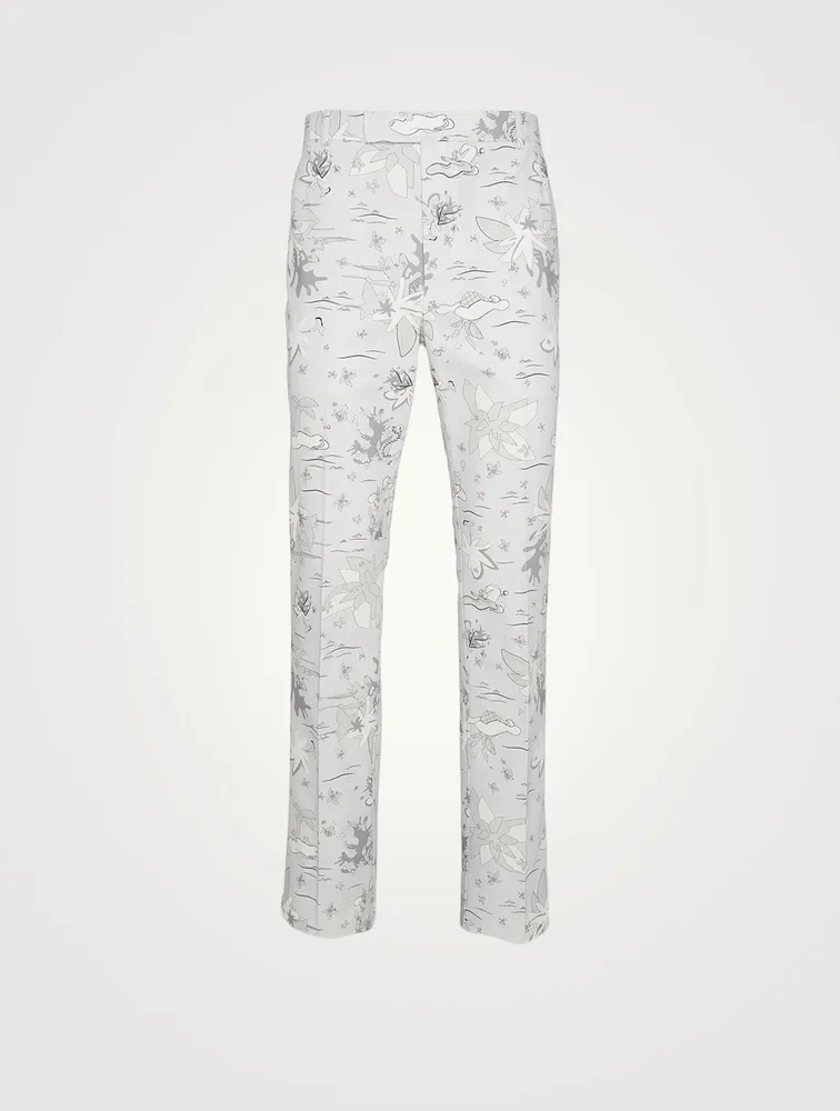 Canvas Straight-Leg Pants Scenic Hawaiian Print