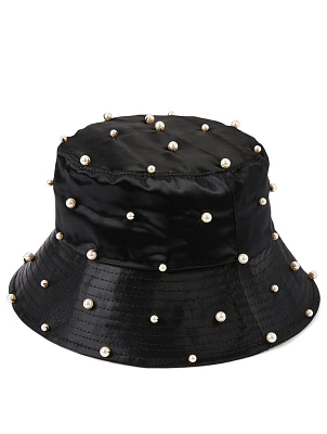 Mallorie Satin Bucket Hat With Faux Pearls