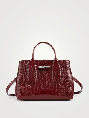 Medium Roseau Croc-Embossed Leather Top Handle Bag