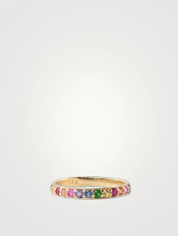 Cléo Gold Geometric Half Eternity Ring With Multicolour Stones
