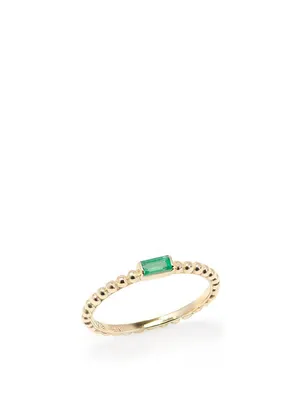 Dew Drop Baguette Stackable Ring With Emerald