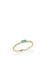 Dew Drop Baguette Stackable Ring With Emerald