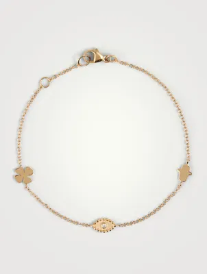 Dew Drop 14K Gold Good Luck Charm Bracelet With Diamond