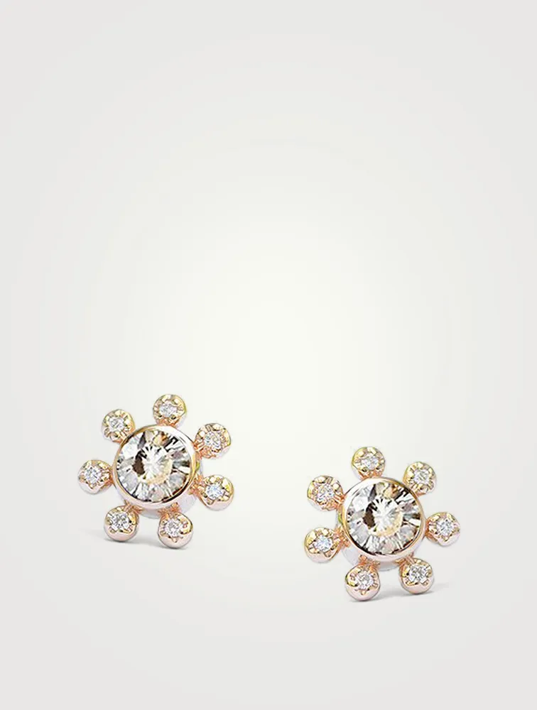 Dew Drop Étoile Gold Stud Earrings With White Topaz And Diamonds
