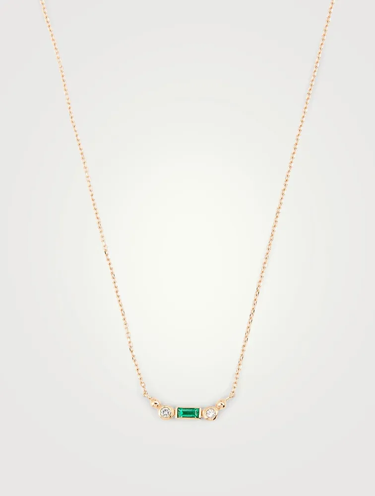 Cléo Mini 14K Gold Bar Necklace With Emerald And Diamonds