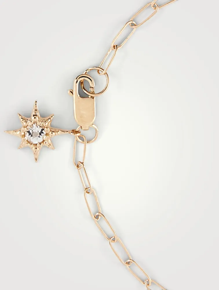 Starburst 14K Gold Paper Clip Chain Bracelet With White Topaz