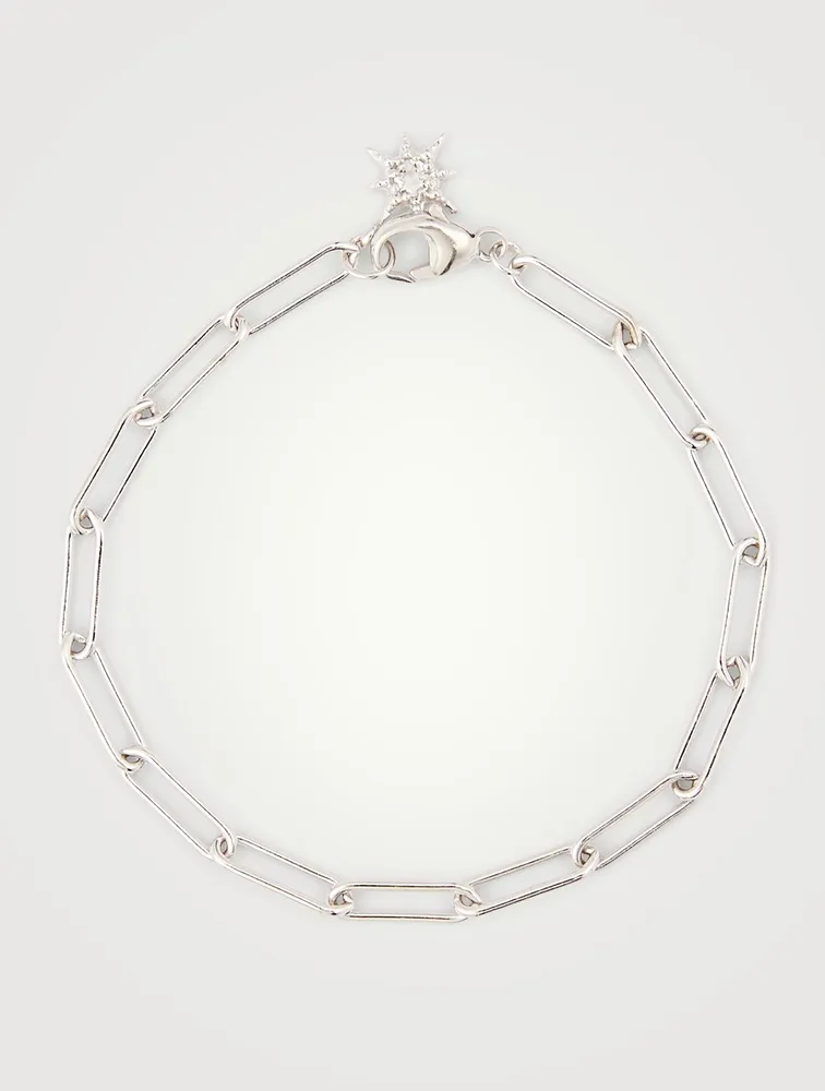 Starburst Silver Paper Clip Chain Bracelet With White Topaz