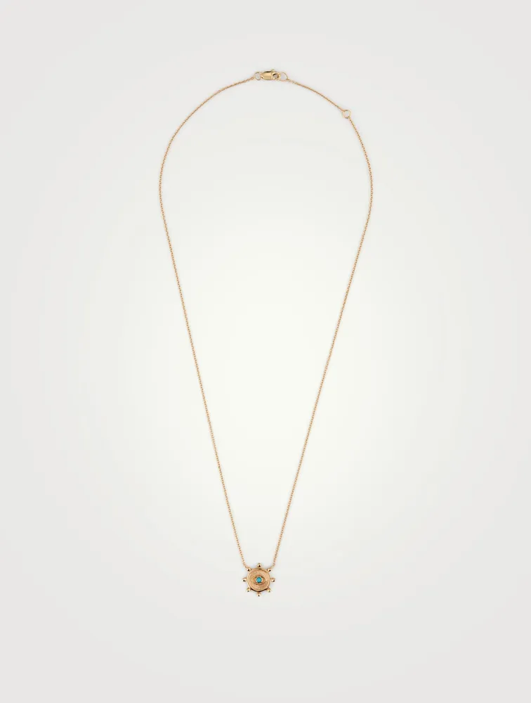 Dew Drop 14K Gold Marine Evil Eye Pendant Necklace With Turquoise