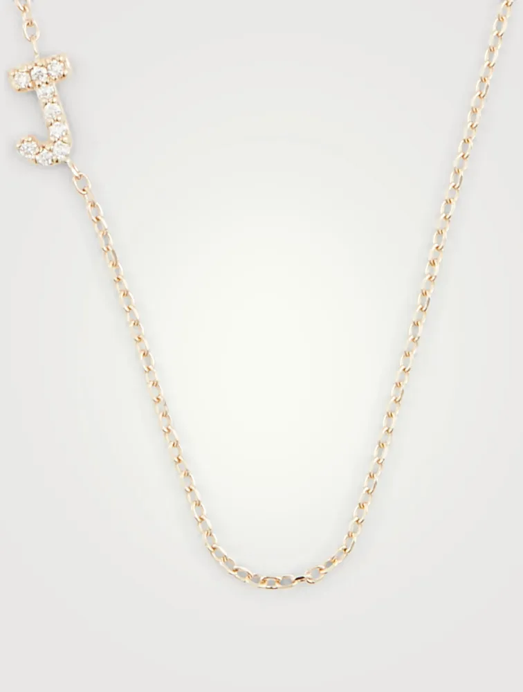 Love Letter Gold J Initial Necklace With Pavé Diamonds