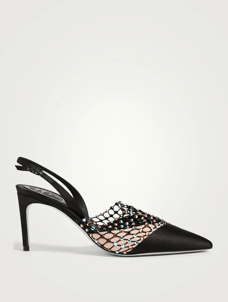 Galaxia 75 Satin And Crystal-Net Slingback Pumps