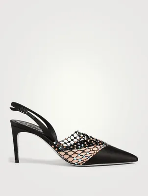 Galaxia 75 Satin And Crystal-Net Slingback Pumps