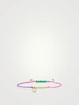 Cord Bracelet With 14K Gold Diamond Happy Face Charm