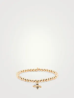 14K Gold Beaded Bracelet With Small Sapphire & Diamond Bee Charm