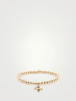14K Gold Beaded Bracelet With Small Sapphire & Diamond Bee Charm