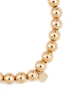 14K Gold Beaded Bracelet With Large Bezel Diamond Evil Eye Charm