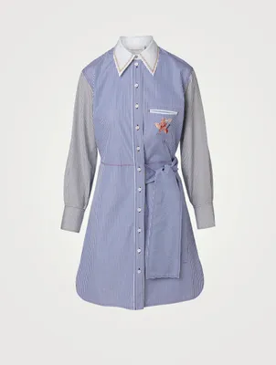 Cotton Mini Shirt Dress Striped Print