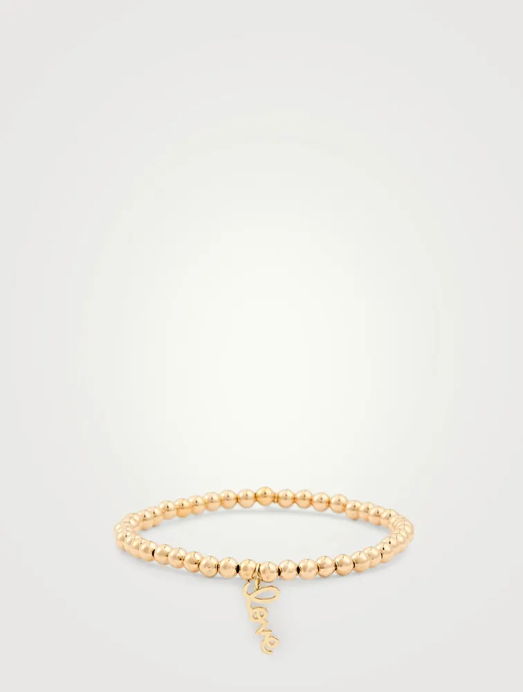 14K Gold Beaded Bracelet With Love Charm