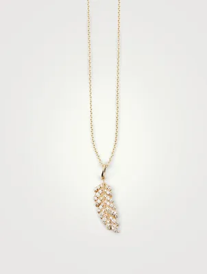 Small 14K Gold Chain Necklace With Pavé Diamond Feather Charm