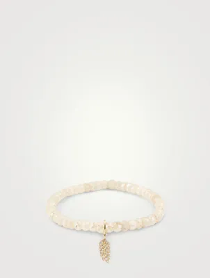 Mystic Blush Grapolite Beaded Bracelet With 14K Gold Diamond Feather Charm