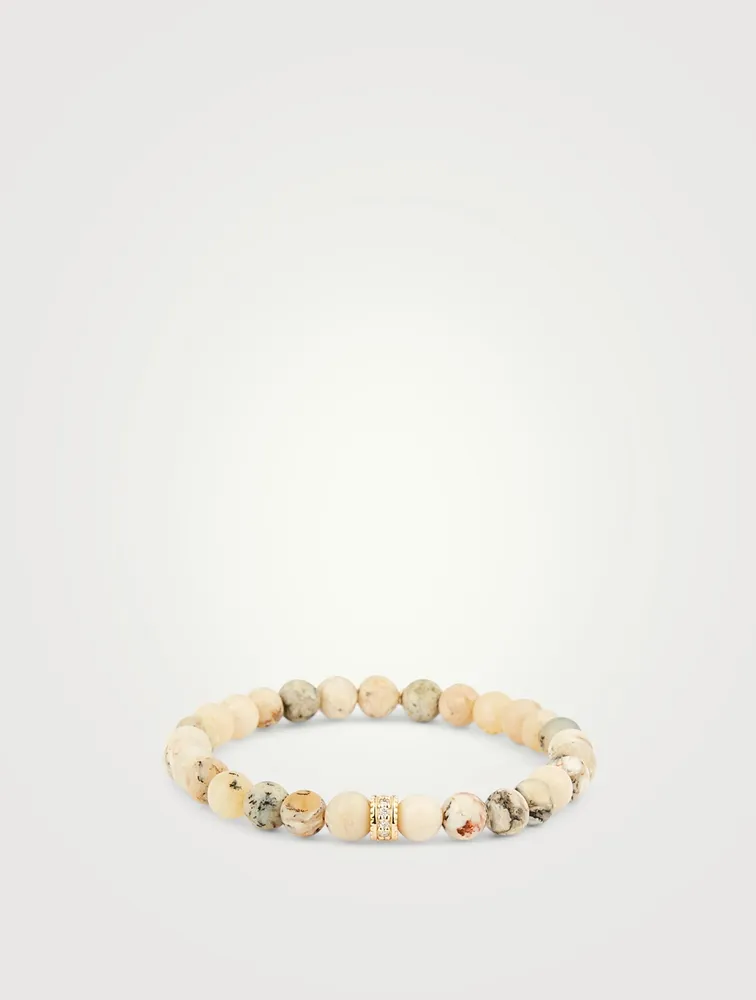 African Opal Beaded Bracelet With Diamond Rondelle