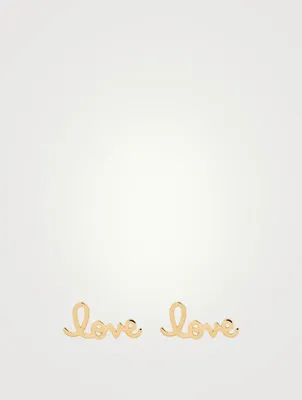 14K Gold Love Script Stud Earrings