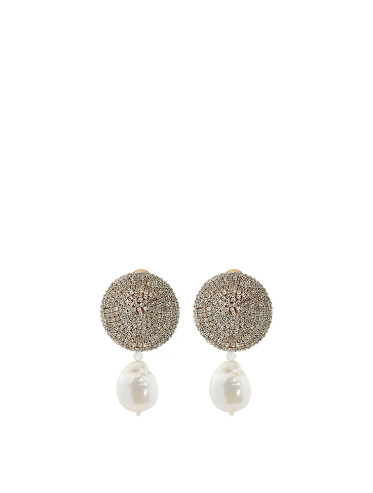Crystal Disc Earrings With Pearls