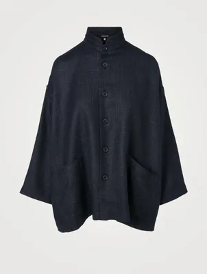 Alpaca Wool And Linen Jacket With Stand Collar