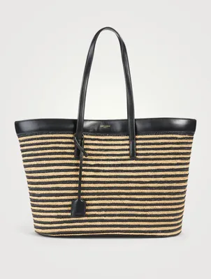 E/W Stripped Raffia Shopping Tote Bag
