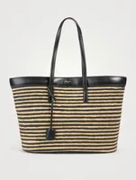 E/W Stripped Raffia Shopping Tote Bag