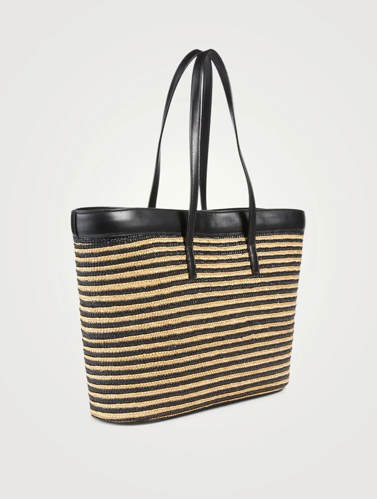E/W Stripped Raffia Shopping Tote Bag