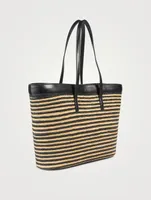 E/W Stripped Raffia Shopping Tote Bag