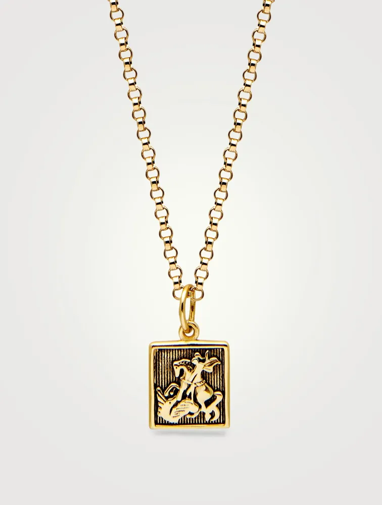 Gold Saint George and The Dragon Pendant Necklace