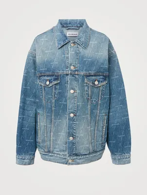 Oversized Denim Jacket Logo Print