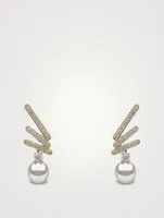 Sleek 18K Gold Akoya Pearl Drop Earrings With Diamonds