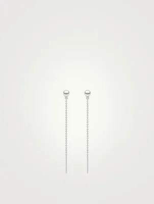 Trend 18K Gold Pearl Chain Drop Earrings With Diamonds