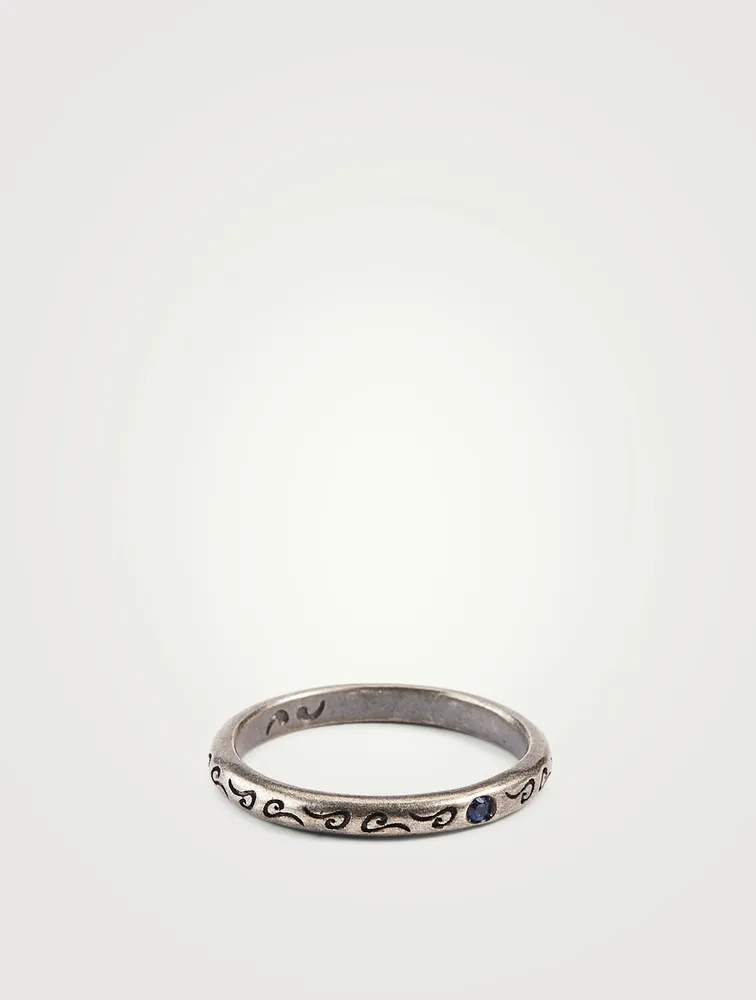 Ara Tohu Silver Band Ring With Blue Sapphire