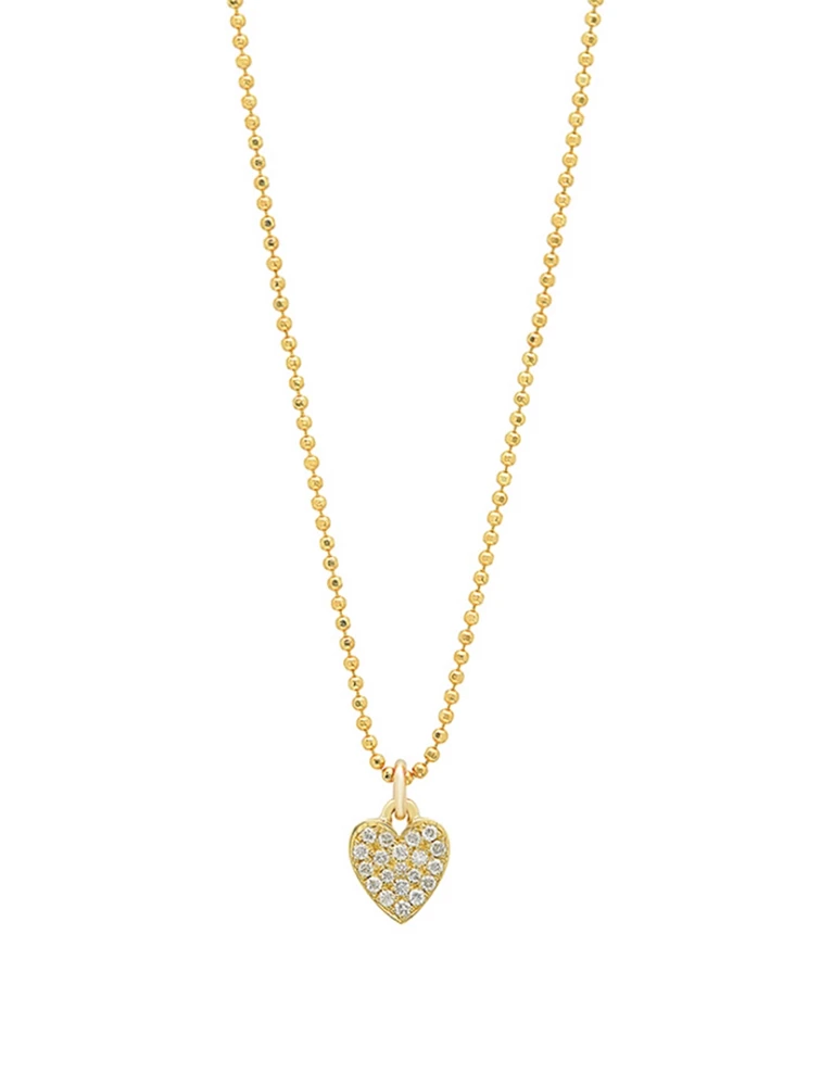 Mini 18K Gold Heart Necklace With Diamonds