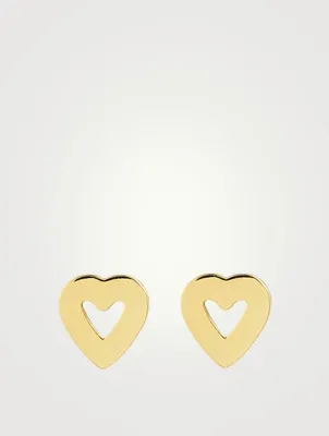 Mini 18K Gold Open Heart Stud Earrings
