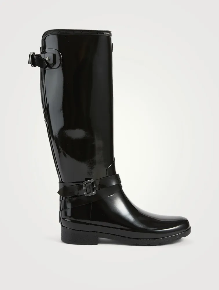 Refined Back Adjustable Gloss Rubber Knee-High Boots