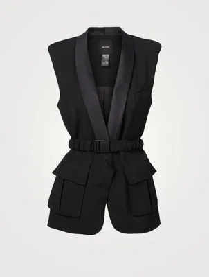Wool Sleeveless Blazer With Belt
