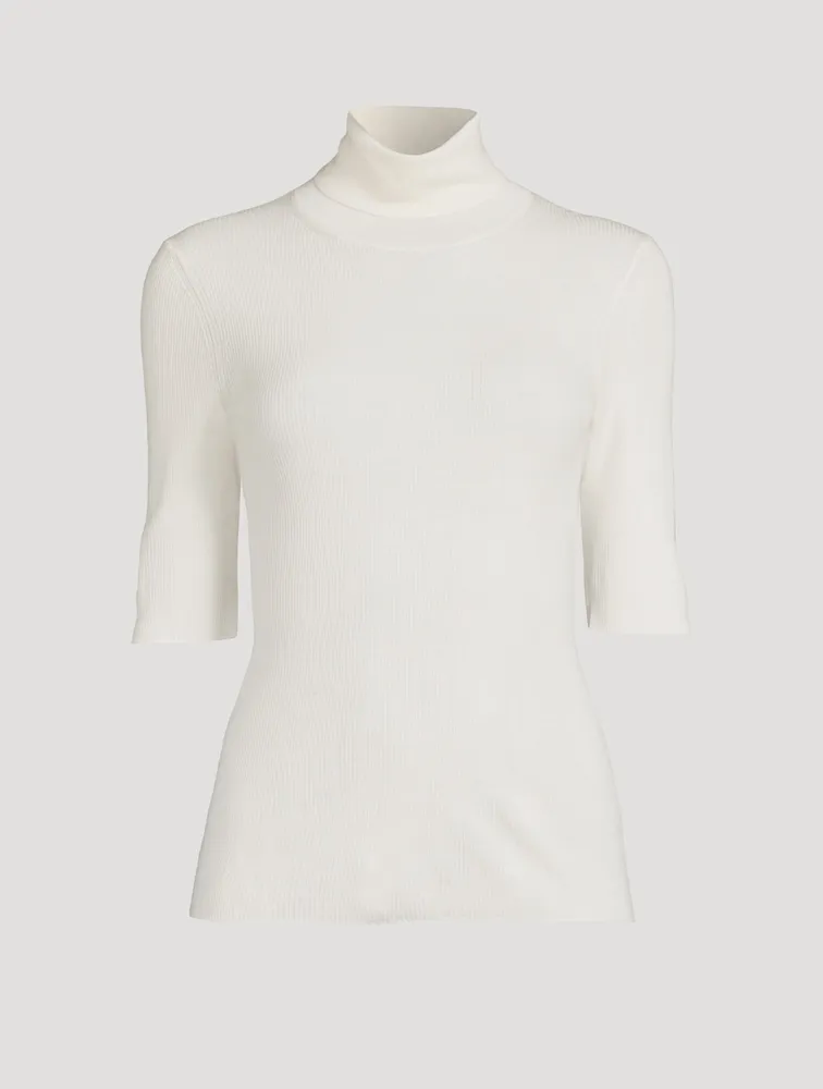 Leenda Short-Sleeve Wool Turtleneck Sweater